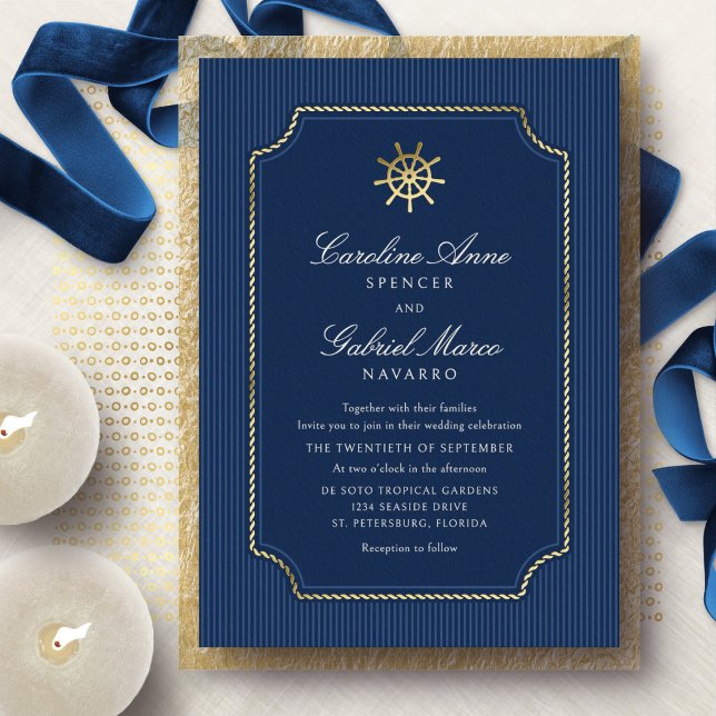 Ship Wheel Nautical Wedding Foil Invitation (Creator Uploaded)