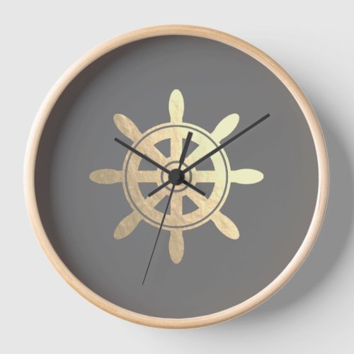 Ship Wheel Wood Framed Large Clock