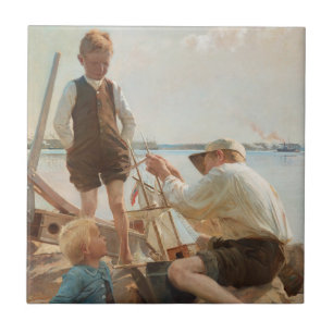 Shipbuilders (by Albert Edelfelt) Ceramic Tile