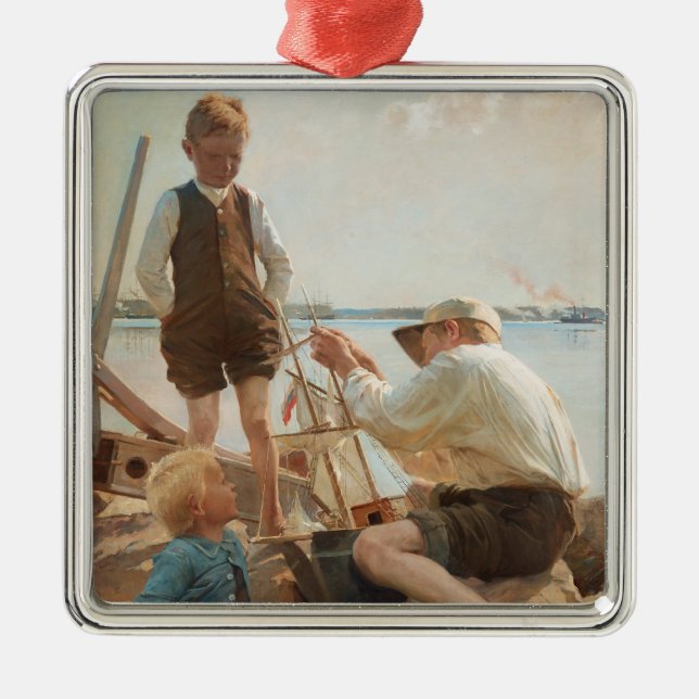 Shipbuilders (by Albert Edelfelt) Metal Ornament (Front)