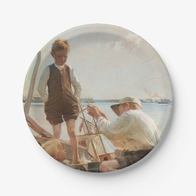 Shipbuilders (by Albert Edelfelt) Paper Plates (Front)
