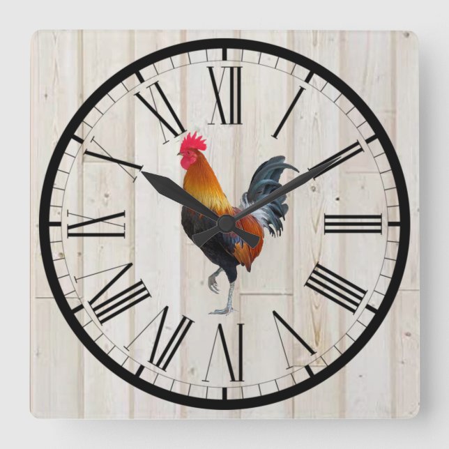 Shiplap Look Farmhouse Rooster Design Wall Clock (Front)