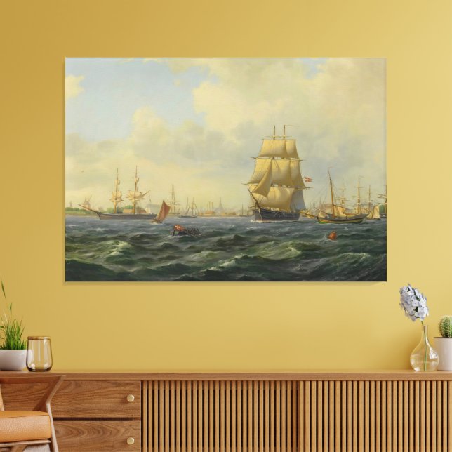 Shipping At Copenhagen Canvas Print (Insitu(LivingRoom))