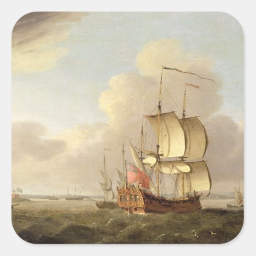 Shipping in the Thames Estuary c1761_66 oil on Square Sticker