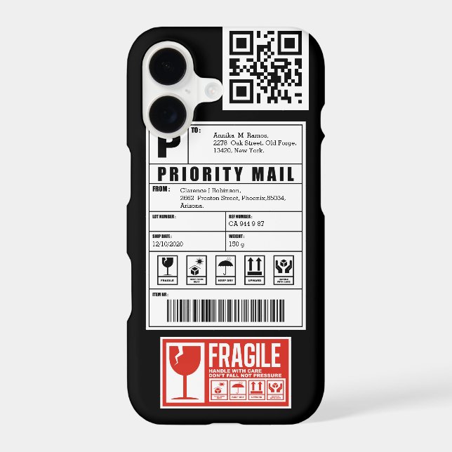 Shipping Label Fragile Sticker QR Code Iphone Case (Back)