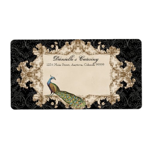 Shipping Labels - Black Vintage Peacock & Etchings