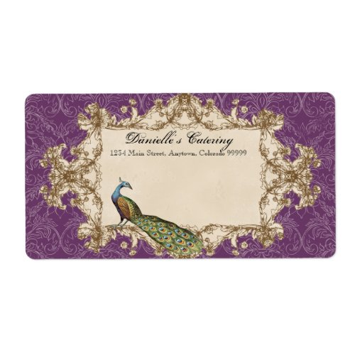 Shipping Labels, Purple Vintage Peacock & Etchings Label