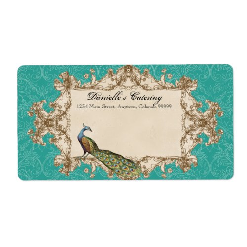 Shipping Labels - Teal Vintage Peacock & Etchings