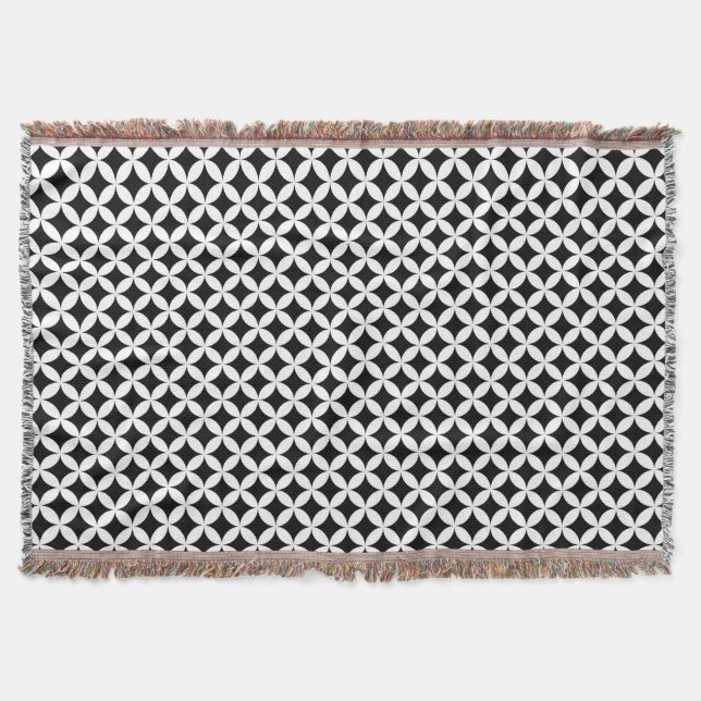 Shippo Japanese Black And White Geometric Pattern Throw Blanket (Front)