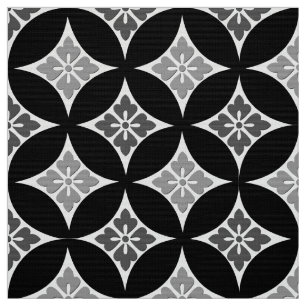 Shippo with Flower Motif, Black, White and Gray Fabric