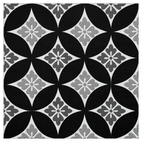 Shippo with Flower Motif Black White and Gray Fabric