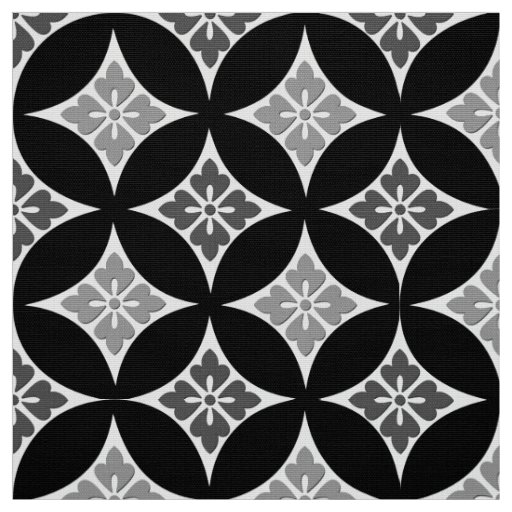 Shippo with Flower Motif, Black, White and Gray Fabric