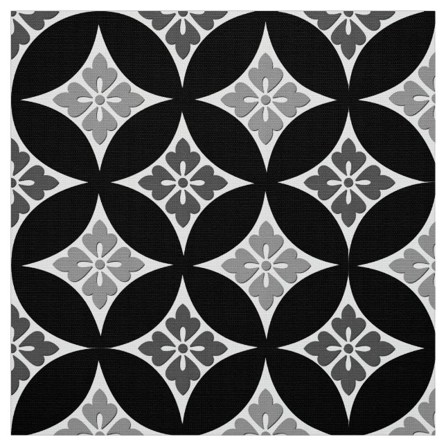 Shippo with Flower Motif, Black, White and Gray Fabric (Swatch)