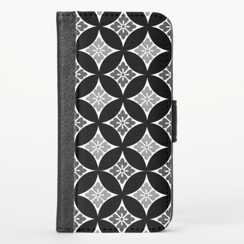 Shippo with Flower Motif Black White and Gray iPhone X Wallet Case