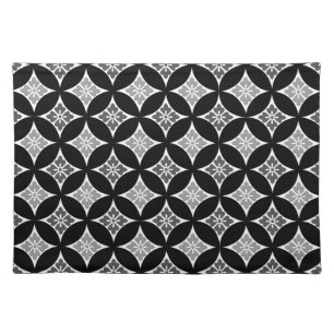 Shippo with Flower Motif, Black, White and Gray Placemat