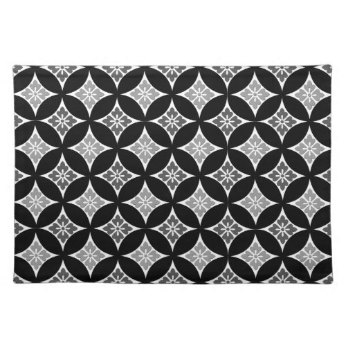 Shippo with Flower Motif Black White and Gray Placemat