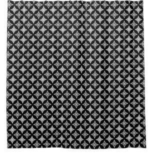 Shippo with Flower Motif, Black, White and Gray Shower Curtain
