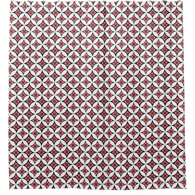 Shippo with Flower Motif, Black, White and Pink Shower Curtain (Front)