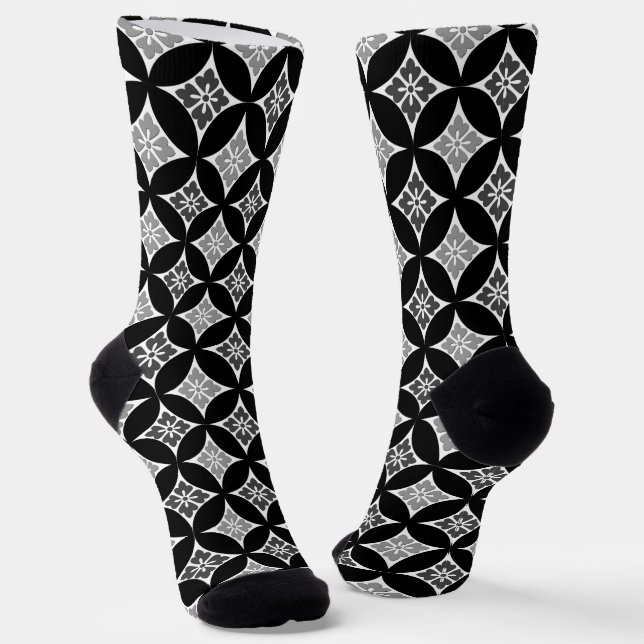 Shippo with Flower Motif, Black White & Gray Socks (Angled)