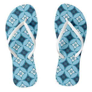 Shippo with Flower Motif, Blue and White Flip Flops