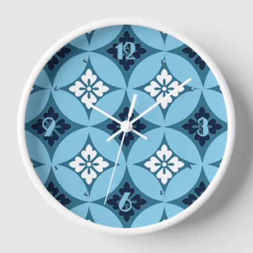 Shippo with Flower Motif Blue and White Wall Clock