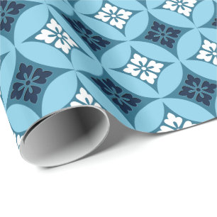 Shippo with Flower Motif, Blue and White Wrapping Paper