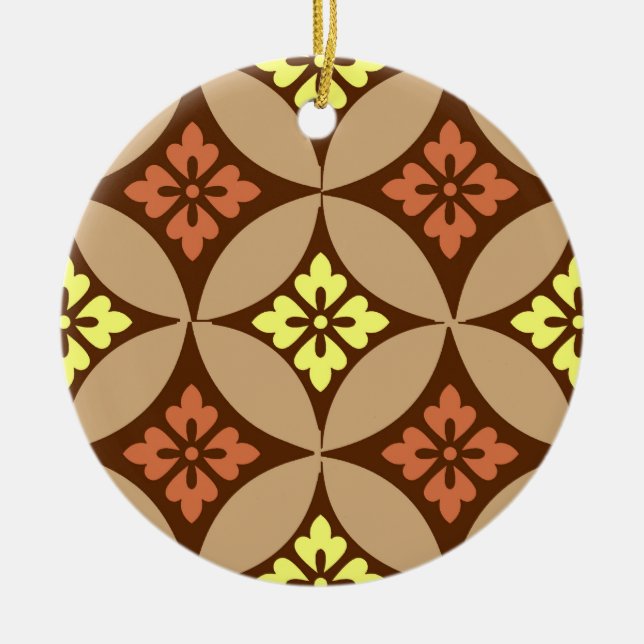 Shippo with Flower Motif, Brown and Golden Yellow  Ceramic Ornament (Front)