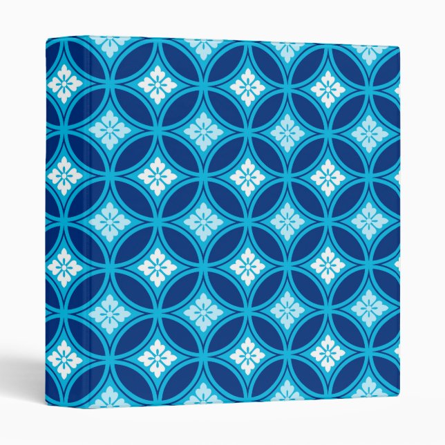 Shippo with Flower Motif, Deep Indigo Blue 3 Ring Binder (Front/Spine)