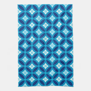 Shippo with Flower Motif, Deep Indigo Blue Kitchen Towel