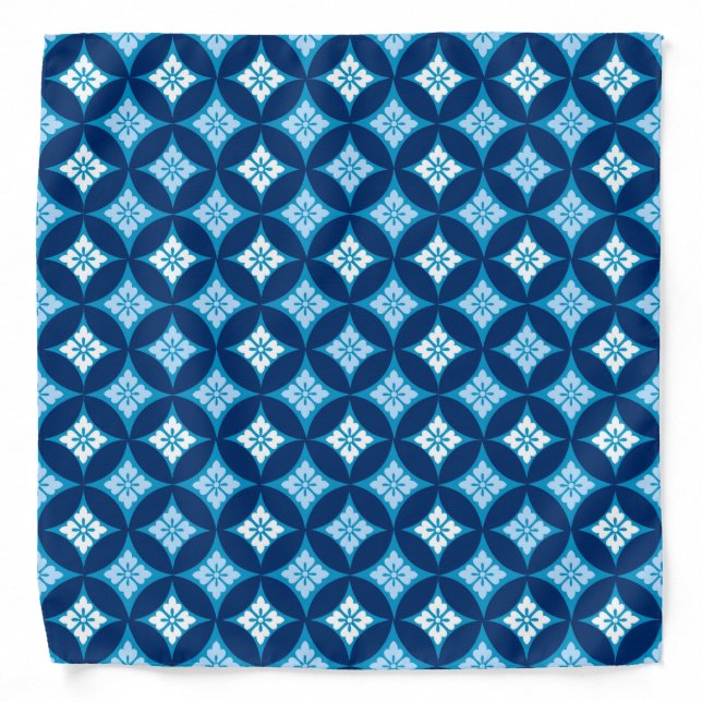 Shippo with Flower Motif, Indigo Blue and White Bandana (Front)