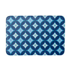Shippo with Flower Motif, Indigo Blue and White Bath Mat