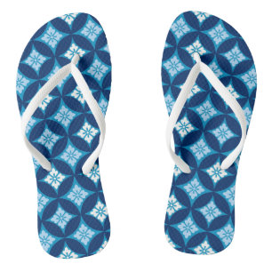 Shippo with Flower Motif, Indigo Blue and White Flip Flops
