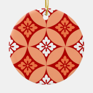 Shippo with Flower Motif, Mandarin Orange Ceramic Ornament