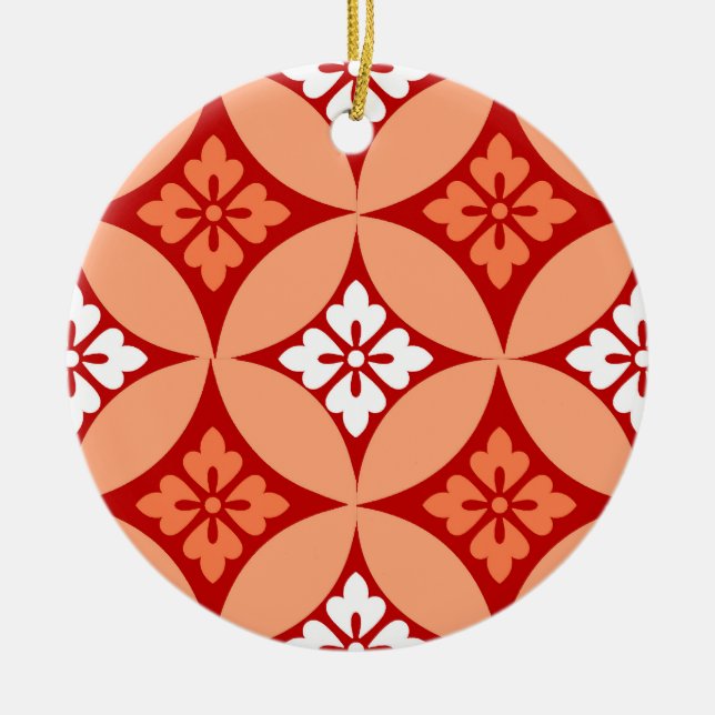 Shippo with Flower Motif, Mandarin Orange  Ceramic Ornament (Front)