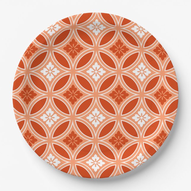 Shippo with Flower Motif, Mandarin Orange Paper Plates (Front)