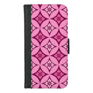 Shippo with Flower Motif, Pink and Burgundy iPhone 8/7 Wallet Case
