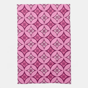 Shippo with Flower Motif, Pink and Burgundy Kitchen Towel