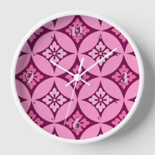Shippo with Flower Motif, Pink and Burgundy Wall Clock