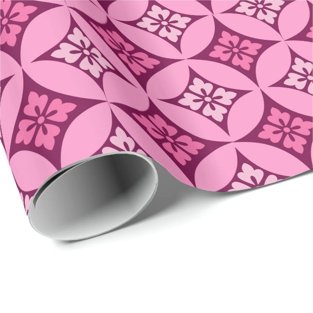 Shippo with Flower Motif, Pink and Burgundy Wrapping Paper (Roll Corner)