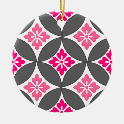Shippo with Flower Motif Pink and Silver Gray Ceramic Ornament