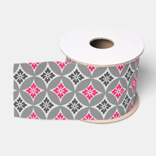 Shippo with Flower Motif, Pink and Silver Gray Grosgrain Ribbon