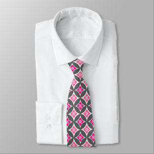 Shippo with Flower Motif, Pink and Silver Gray Neck Tie