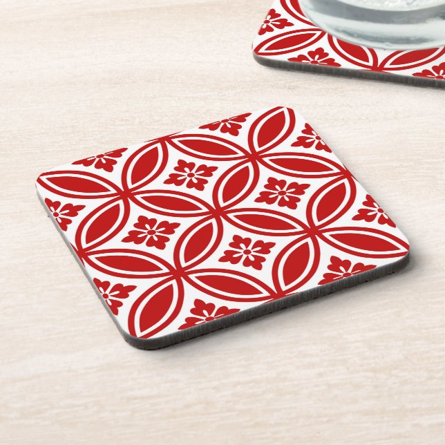 Shippo with Flower Motif, Red and White  Beverage  Beverage Coaster (Left Side)