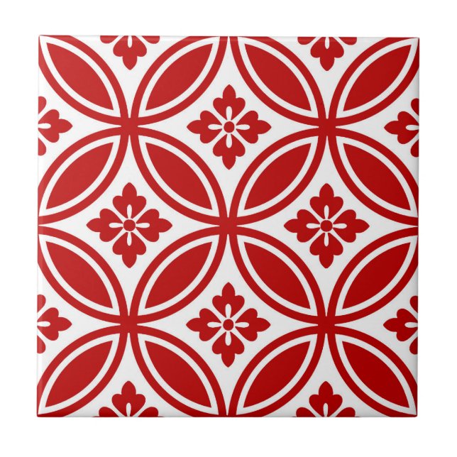 Shippo with Flower Motif, Red and White Ceramic Tile (Front)