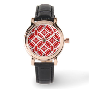 Shippo with Flower Motif, Red and White Watch