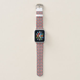 Shippo with Flower Motif, Red, White and Gray Apple Watch Band