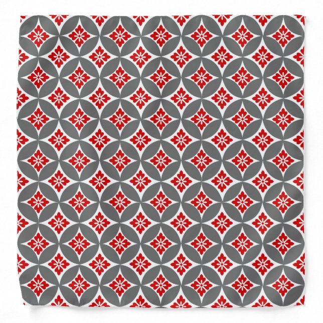 Shippo with Flower Motif, Red, White and Gray Bandana (Front)