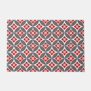 Shippo with Flower Motif, Red, White and Gray Doormat