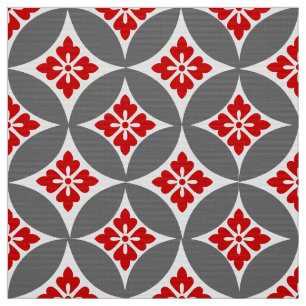 Shippo with Flower Motif, Red, White and Gray Fabric
