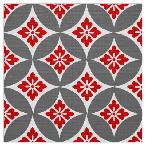 Shippo with Flower Motif Red White and Gray Fabric